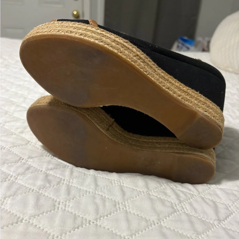 Tory Burch Majorca Canvas Black and Tan Wedges - Picture 7 of 9